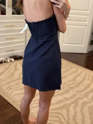 Navy Strapless Ruffle Mini Dress Size S Blue thumbnail 4