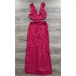 Just Quella Women's Hot Pink Sequins Deep V Neck Side Cutouts Long Formal Dress Size 0-2 thumbnail 6