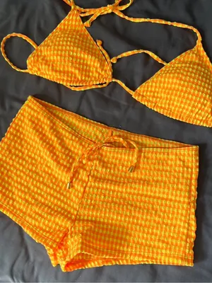 Women’s Orange Checked gingham boy Short bikini Size M Size M thumbnail 6