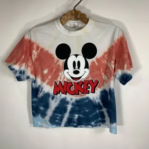 Gildan Mickey Mouse Cropped Tie Dyed RWB T Shirt Medium+ thumbnail 5