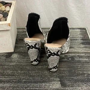 Aldo Ivory & Gray Snake Python Print Block Heel Slide Shoes 6 thumbnail 4