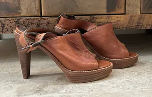 Cole Haan Tonya 7 1/2 B leather brown peep toe heels thumbnail 1