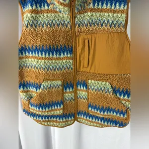 Akaiv‎ Southwest sherpa fleece vest brown aztec pattern with pockets GUC thumbnail 3