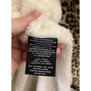 Steve Madden Leopard Print Faux Fur Coat‎ with Sherpa Collar Tan White XL thumbnail 5