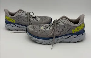 Hoka Clifton 7 $180 Woman’s 9 One One Gray Running Shoes with Yellow Logo thumbnail 1