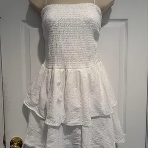 Kirious Los Angeles White Smocked Tiered Cotton Mini Dress XL Summer Cottagecore thumbnail 2
