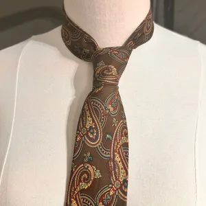 Land's End Handmade Tie Silk Necktie Mens Brown Paisley Classic Office Cravat thumbnail 1