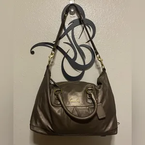 Coach Ashley Convertible Pewter Metallic Leather Satchel | Shoulder Bag thumbnail 11