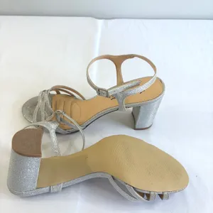American Glamour Badgley Mischka Silver Glitter Block Heel Sandals Womens 6‎ thumbnail 8