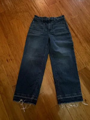 Madewell Dark Blue Wide-Leg Jeans with Raw Hem thumbnail 1
