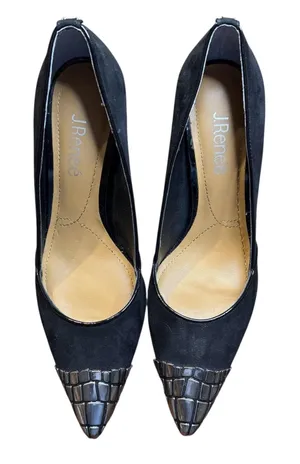 J Renee Shoes Womens Size 7.5 Black Pointed Toe Pumps Stiletto‎ Croc D'Orsay thumbnail 1