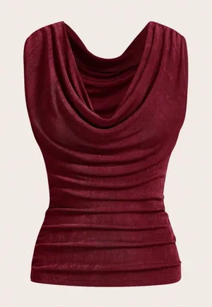 Solid Color Minimalist Scoop Neck Sleeveless Tank Top Red Size M thumbnail 1
