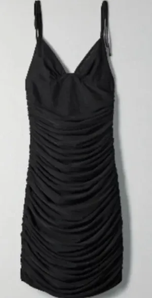 Aritzia Wilfred Winona Black Mesh Ruched‎ Dress Size M thumbnail 1