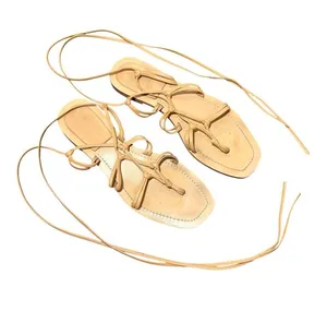 ANTHROPOLOGIE Neutral Tan Lace-Up Gladiator Sandals thumbnail 1