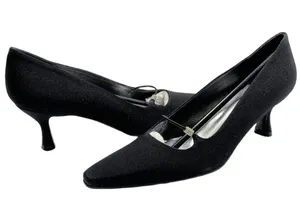 Stuart Weitzman Vintage 90's/Y2K Black Silk Evening Pumps Size 7 AA Kitten Heel Shoes thumbnail 1