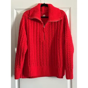 Aerie Red Cable Car Quarter‎ Zip Sweater Medium thumbnail 5