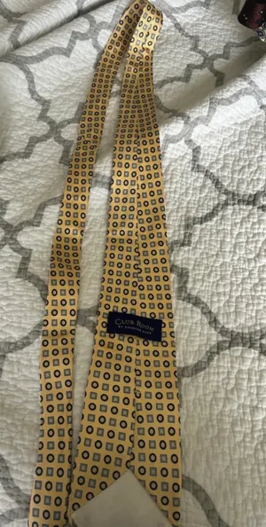 Club Room Gold/Blue Geometric Abstract Men’s Designer Tie w/ Logo Accent thumbnail 3