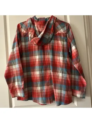 Wrangler Retro Hooded Plaid Western Shirt Snap Front Flannel Hoodie Red L Large thumbnail 7