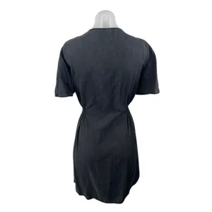Zara Women's Black V-neck Short Sleeve Button Dow Mini A-Line Shirt Dress Size M thumbnail 2