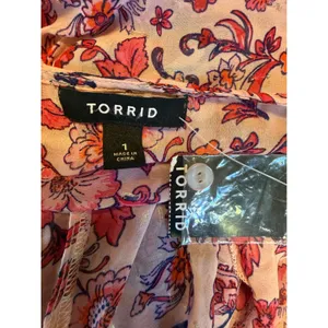 Torrid Pink Floral Chiffon Maxi Kimono Cover Up Metallic 1 xl boho dainty whimsi thumbnail 9