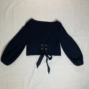 Maeve Anthropologie | Black Tie-Back Ponte Pullover Balloon Sleeve Top | Small thumbnail 5