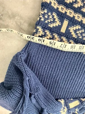 NWT FRYE Size M Blue Cream Fair Isle Fringe Cotton Button Cardigan Sweater Boho thumbnail 10