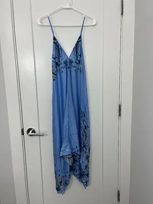 New Seafolly Small Pool Blue Tahitian Night Scarf Handkerchief Hem Midi Dress thumbnail 3