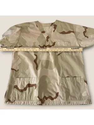 Desert Camouflage Scrub Top V-Neck 3 Pocket Tan Brown Green thumbnail 6
