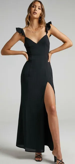 WAYF NWOT The Mina Ruffle Strap Gown In Black thumbnail 9