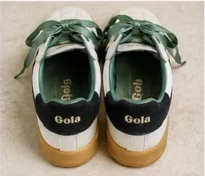 Gola Stadium Sneakers Women 8.5 White Black Green Ribbon Lace Leather Gum Sole thumbnail 2