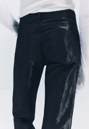 Zara Nwt Satin Effect Shiny Metallic Mid Waist Straight Leg Pants 4 thumbnail 8