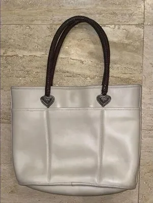 Bug Brighton Braided Leather Cream Handbag Purse‎ Tote 14”x10.5”x5” thumbnail 1