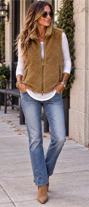 J. Crew Camel Teddy Fleece With Gold Zip Vest Size Medium thumbnail 1