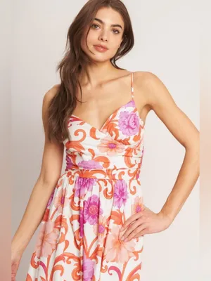 Flying Tomato VACAY BLOOM WOVEN MIDI DRESS Medium thumbnail 4