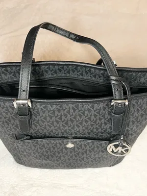 Michael Kors Black Signature MK Logo Jet Set Tote Bag with Front Pocket thumbnail 9