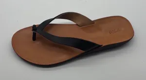 OluKai Loea Leather Flip Flop Sandal Black Tan Womens 10 Left shoe Only thumbnail 1