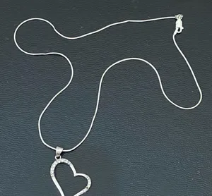Vintage Signed 925 Italy Sterling Silver Open Heart CZ Pendant Necklace 6.4g thumbnail 4