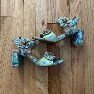 L'ATISTE Multicolor Floral Leather Block Heel Sandals Summer Spring 36 Whimsical thumbnail 2