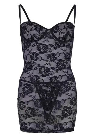 Boohoo LACE UNDERWIRE BABYDOLL ROSE LINGERIE SLIP DRESS thumbnail 2