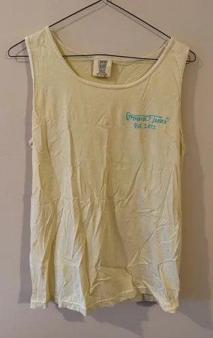 Comfort Colors Pale Yellow Tank Top with Teal Script thumbnail 1