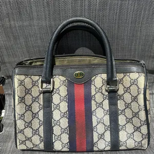 Vintage Gucci Boston Bag‎ Blue/Navy Leather Satchel Handbag thumbnail 1