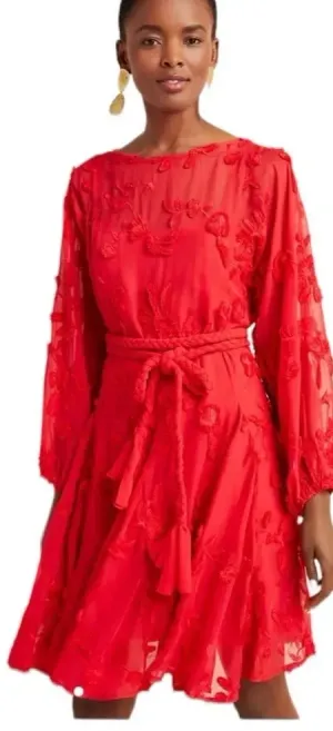 Anthropologie Mare Mare Amal Red Textured Mini Dress NEW thumbnail 1