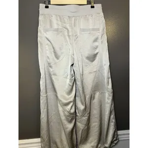 Anthropologie Pants Womens Medium Silver Satin Jogger Elastic Waist Cuffed thumbnail 7
