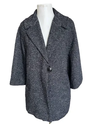 Cabi Blair Black Oversized Wool Blend Tweed One Button Dark Academia Jacket M thumbnail 1