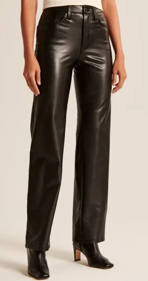 NWOT Abercrombie & Fitch The 90s Relaxed High Rise Vegan Leather‎ Pants 35/20R thumbnail 1