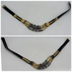 Vintage Avignon Womens M Belt Black Leather Silver & Gold Beading Boho Western thumbnail 2