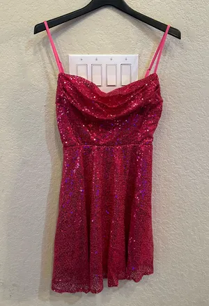 NEW Jaeden Small Sparkling Barbie Pink Sequin Formal Homecoming Sweetheart Dress thumbnail 2