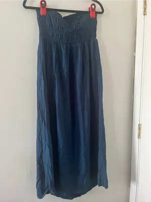 Old Navy Blue Strapless Smocked Maxi Dress Medium Coastal Euro Summer Resort thumbnail 6