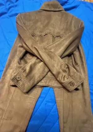 Vintage Boho Faux Suede Jacket and Trouser Pant 2-Piece Suit Set thumbnail 6