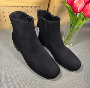 Time and Tru Womens Black Faux Suede Ankle Boots Size 10W Side Zip Low Heel NWT thumbnail 1